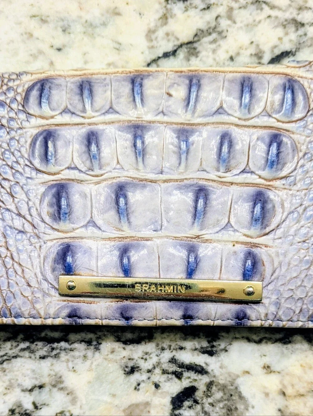 Brahmin Lilac Croc-Embossed Leather Wallet with Gold Plate
